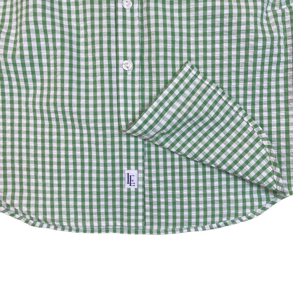 Little English Boys Gingham Button Down Shirt Green White Size 7 100% Cotton - Picture 5 of 14